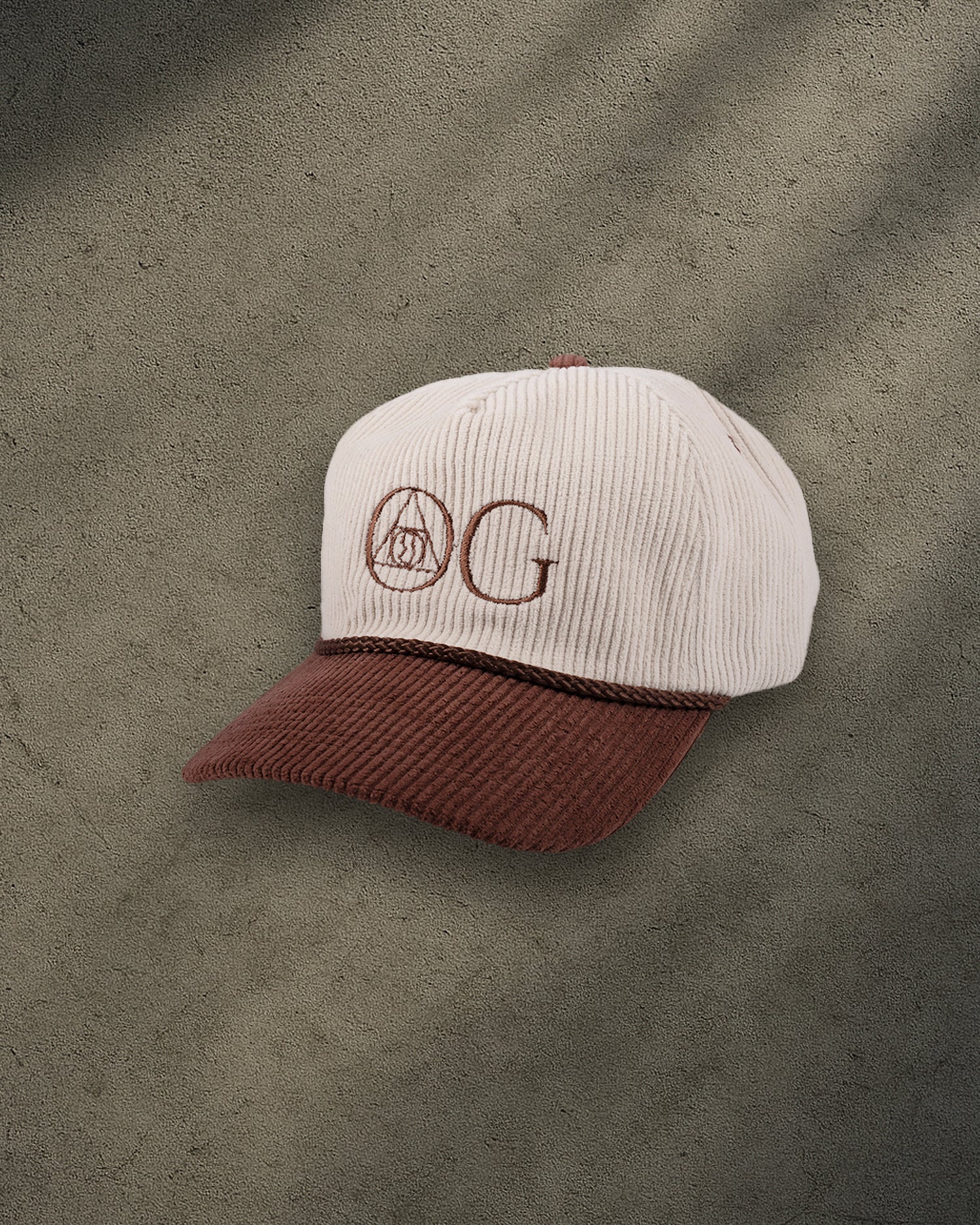 ONYX Beige & Brown Corduroy Snapback Hat with Brown "OG" Embroidery