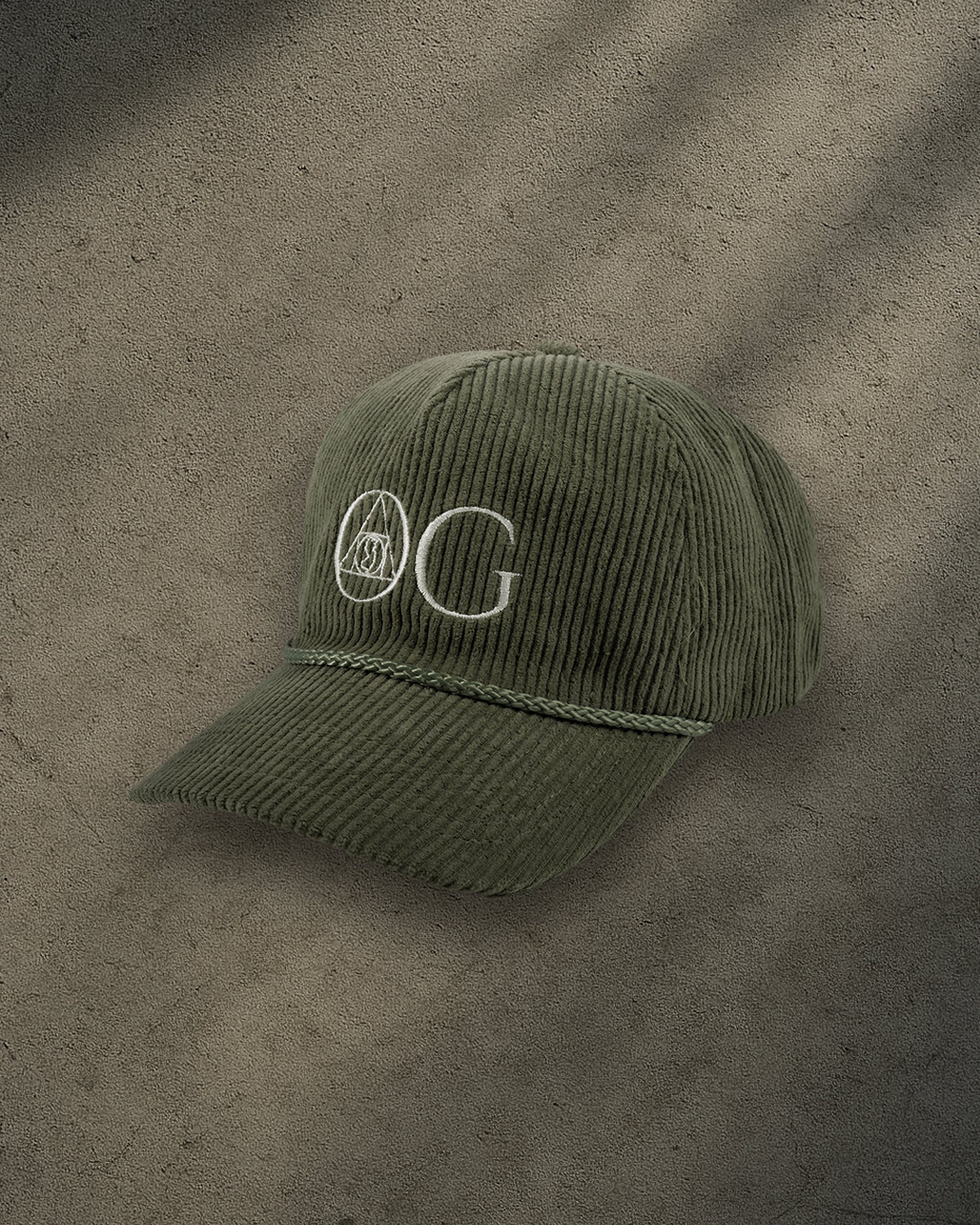 ONYX Olive Corduroy Snapback Hat with White "OG" Embroidery