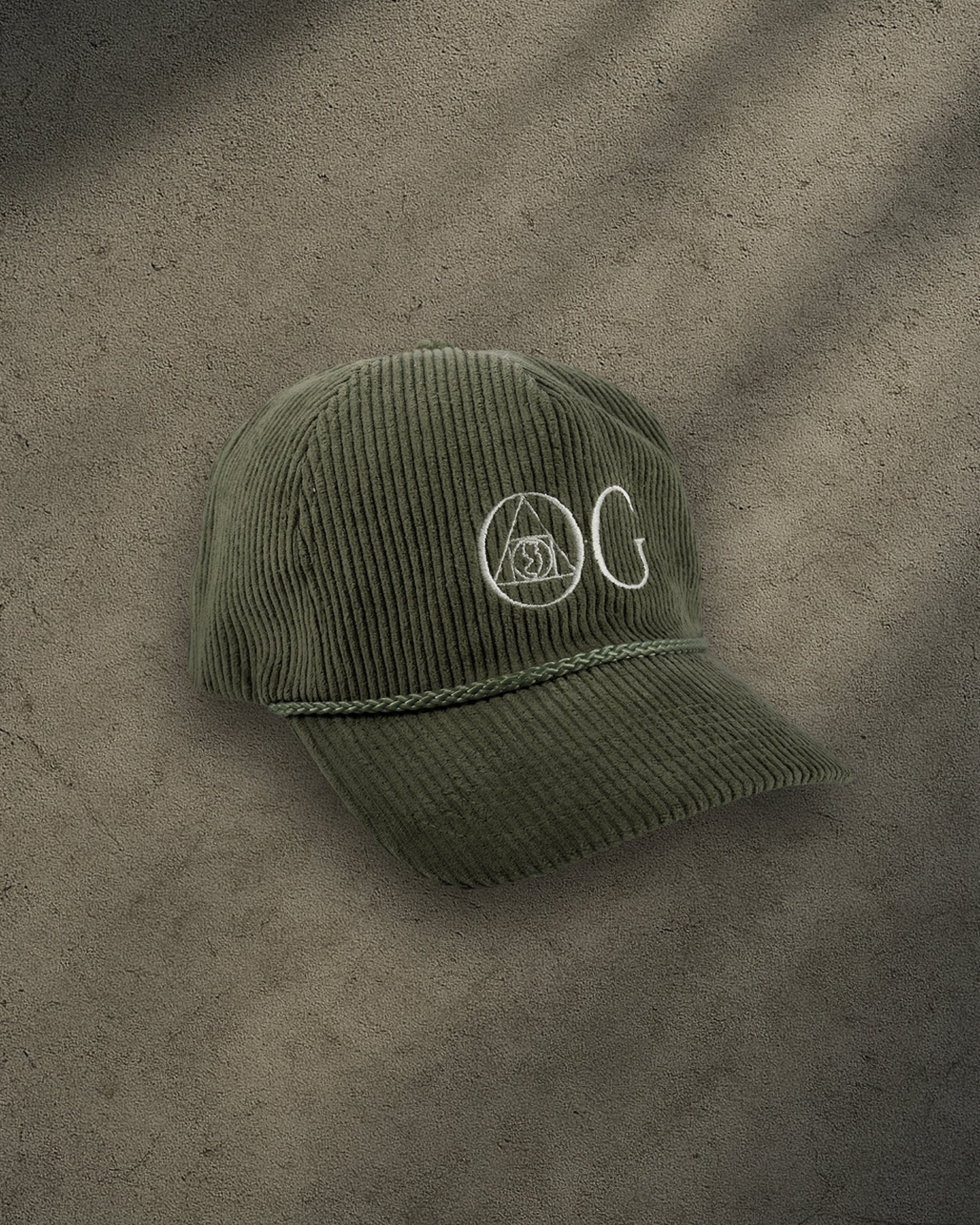 ONYX Olive Corduroy Snapback Hat with White "OG" Embroidery