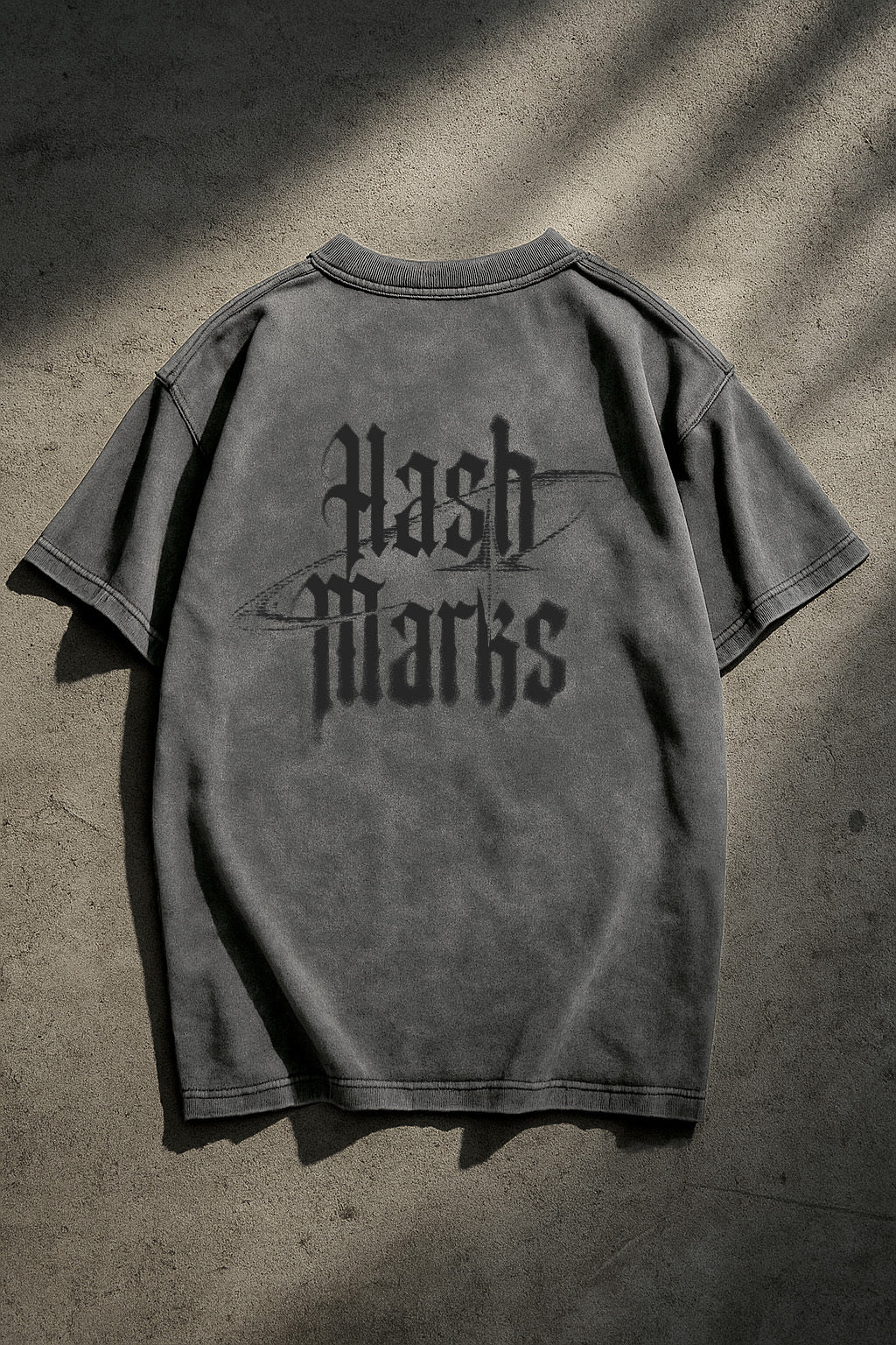 ONYX Light Acid-Wash T-Shirt with Black Hash Marks on Back