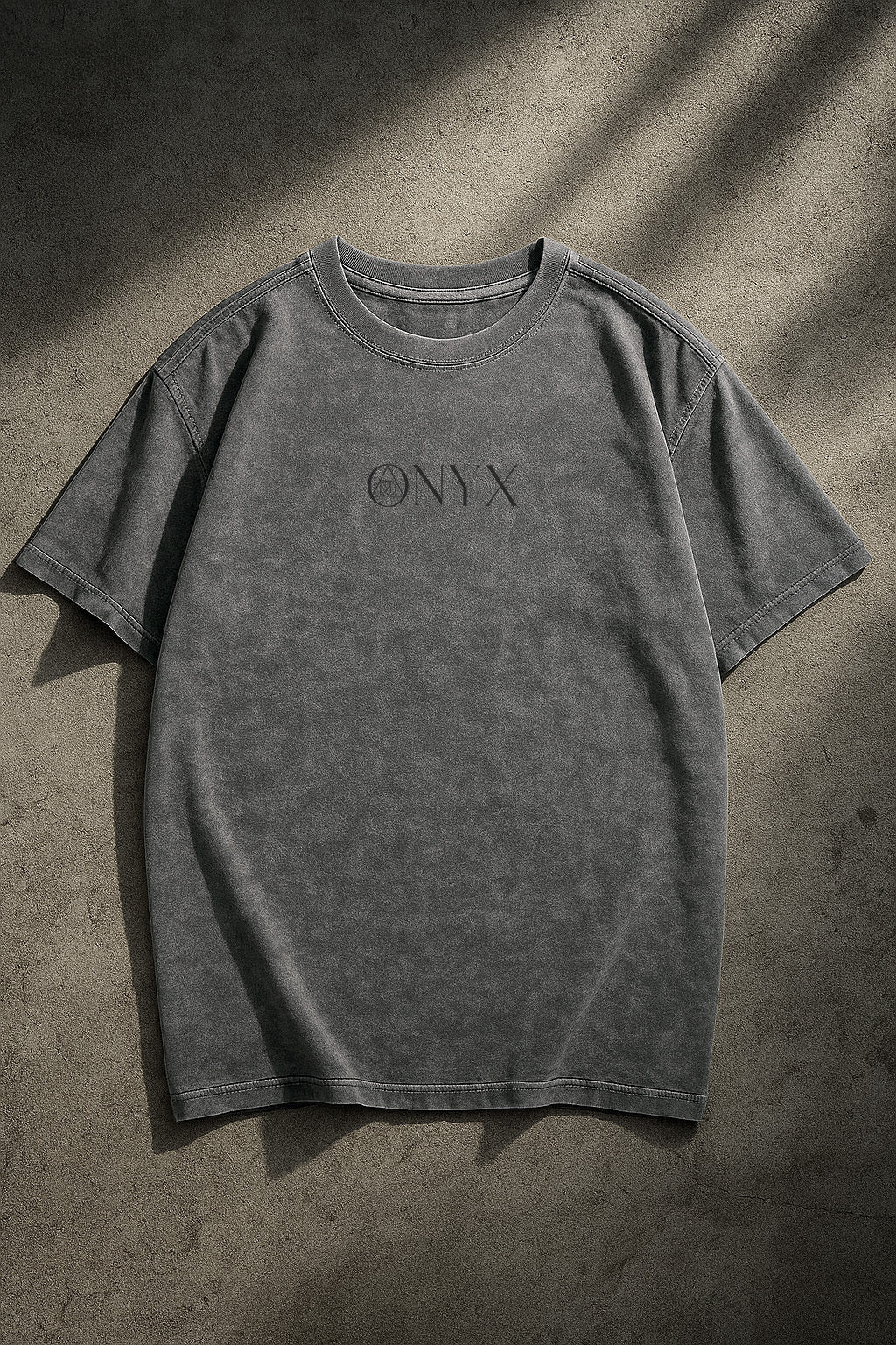 ONYX Light Acid-Wash T-Shirt with Black Hash Marks on Back